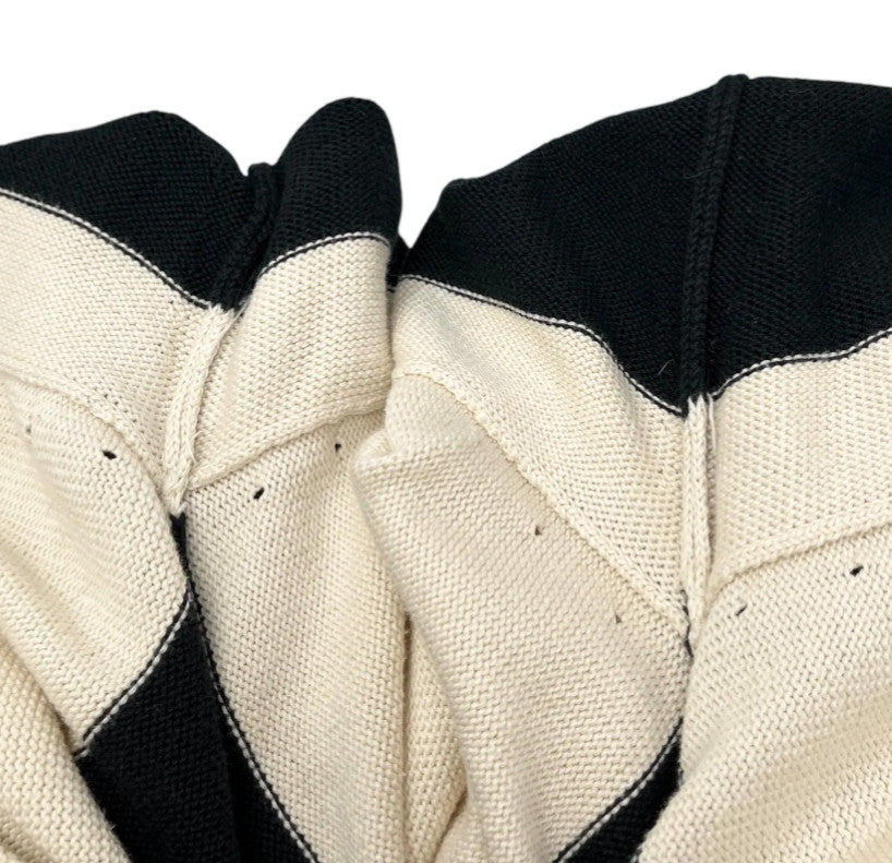 CHANEL Vintage CC Logo Cardigan Bi-color Sweater #M Button Cream Black Cotton