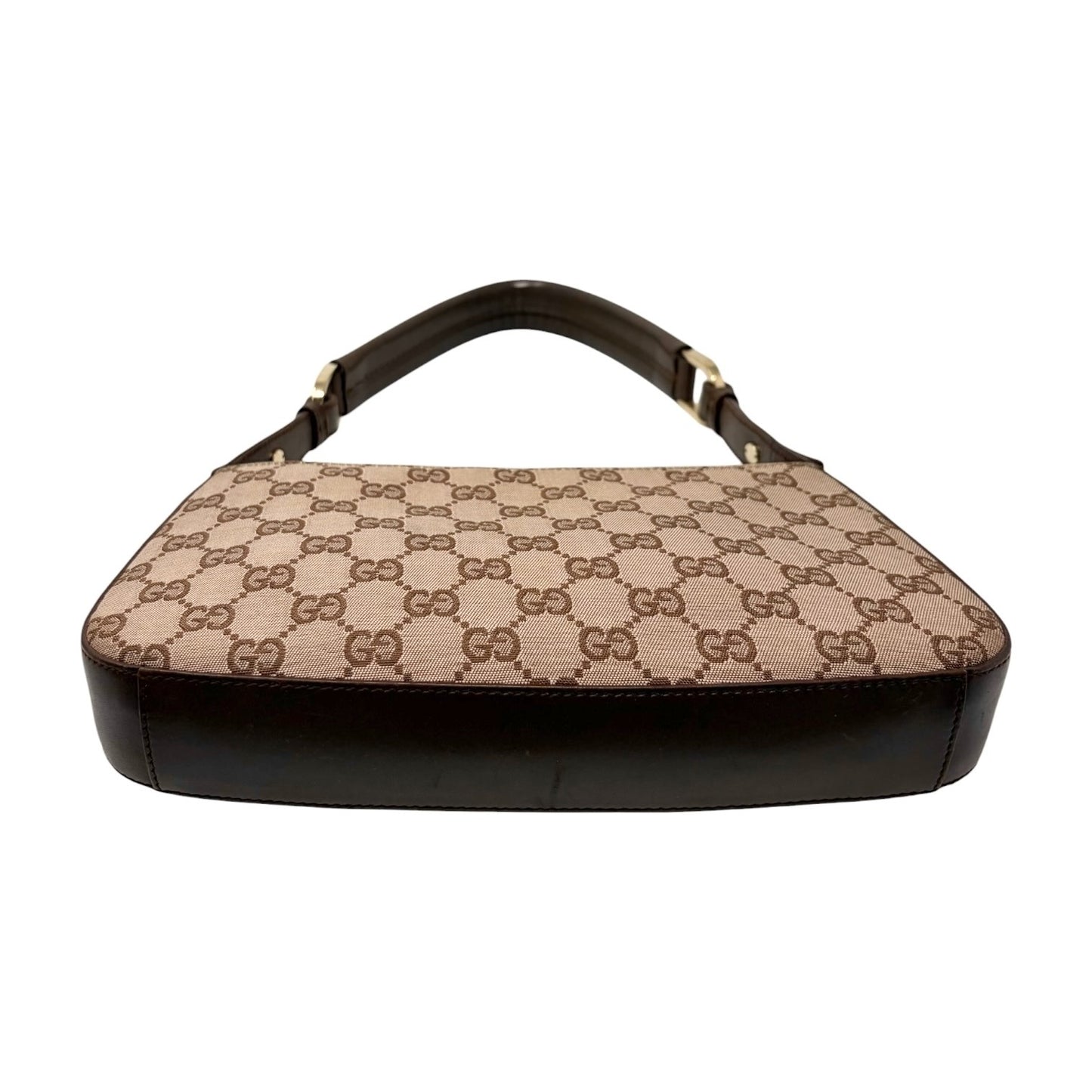 GUCCI Vintage GG Monogram Logo Canvas Shoulder Bag Leather Brown Gold 901837