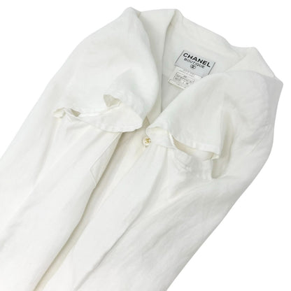 CHANEL Vintage 97P CC Logo Button Linen Shirt Dress One-piece #38 White
