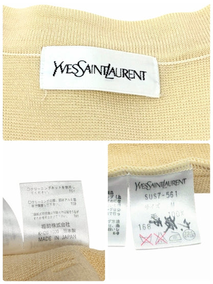 Yves Saint Laurent Vintage YSL Logo Cardigan Sweater Top Cream Gold 902375