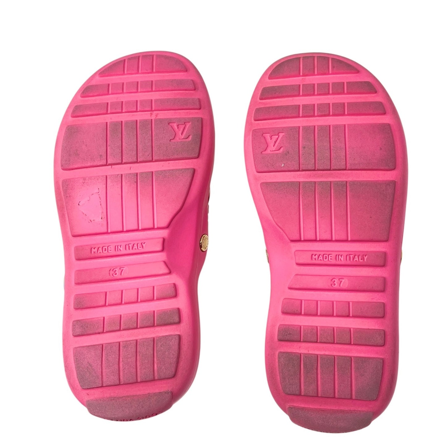 LOUIS VUITTON Vintage LV Monogram Logo Slide Sandals      37-37.5 Pink Gold Rubber