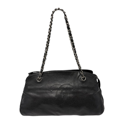 CHANEL Vintage CC Logo Stitch Chain Shoulder Bag Black Silver Leather 902203