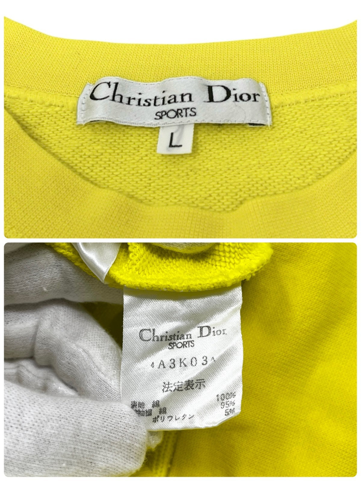 Christian Dior Sports Vintage Big Logo Sweatshirt Top #L Pullover Yellow Cotton