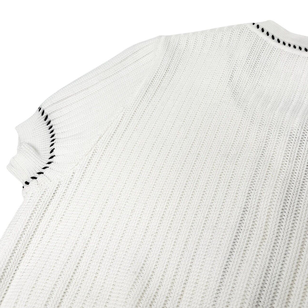 CHANEL Vintage 96P CC Logo Rib Knit Cardigan Top #40 Short Sleeve White Cotton