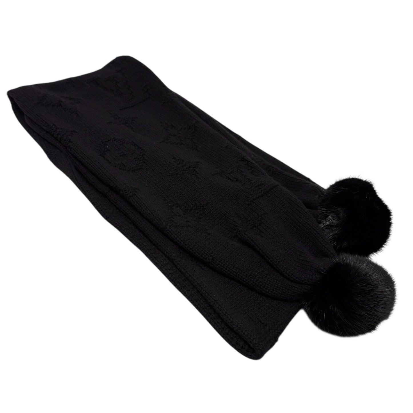 LOUIS VUITTON Vintage Monogram Escharpe Fur Scarf Shawl Black Cashmere Logo