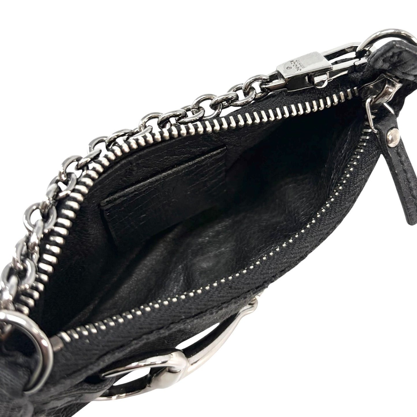 GUCCI Vintage GG Monogram Horsebit Micro Pouch Coin Purse Black Silver 902090