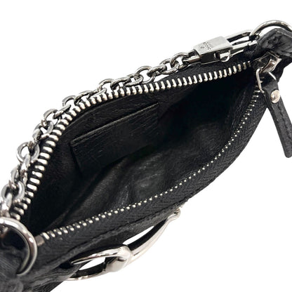 GUCCI Vintage GG Monogram Horsebit Micro Pouch Coin Purse Black Silver 902090