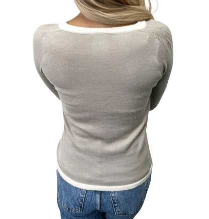 CHANEL Vintage 04C CC Logo Cashmere Knit Sweater Top #38 Beige Ivory 902362