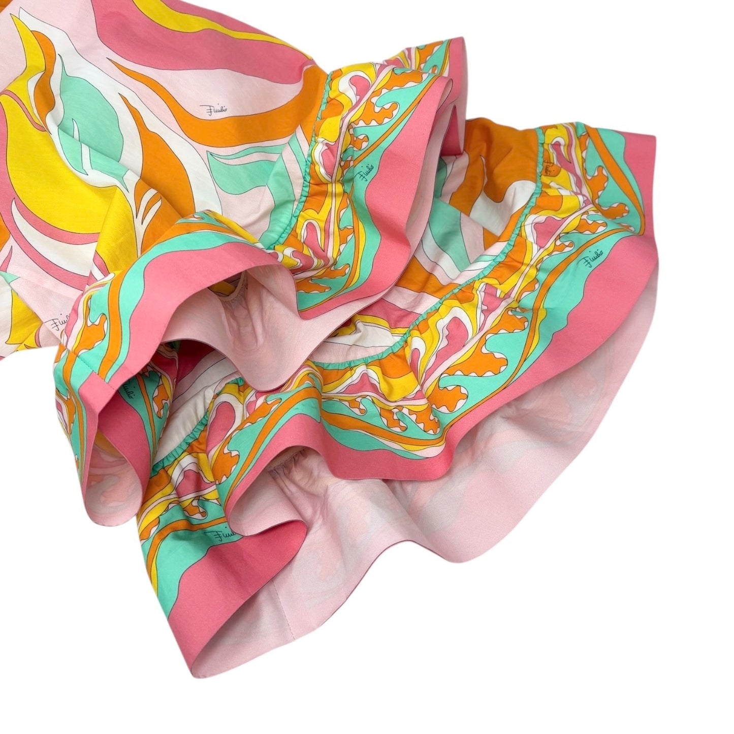 EMILIO PUCCI Vintage Multicolor Printed Scoop Neck Off-Shoulder Top #36 Cotton