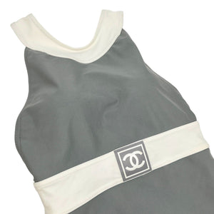 CHANEL Vintage 01P CC Mark Swimsuit #36 One-piece Gray White Nylon Rank AB