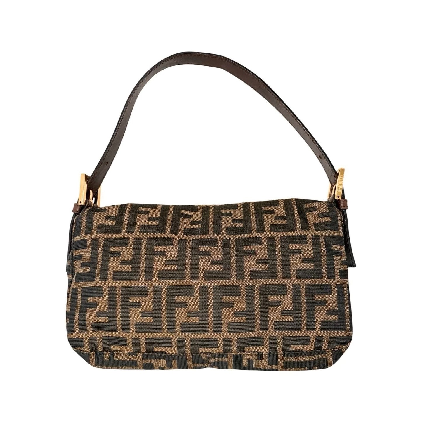 FENDI Vintage FF Logo Zucca Mamma Baguette Canvas Shoulder Bag Brown 901836