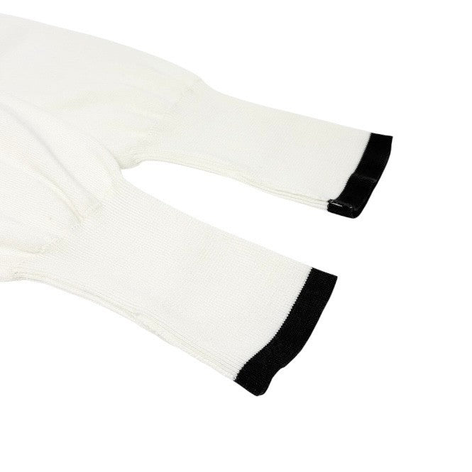 CHANEL Vintage 96P CC Mark Logo Cardigan Knit Button #46 White Black Cotton