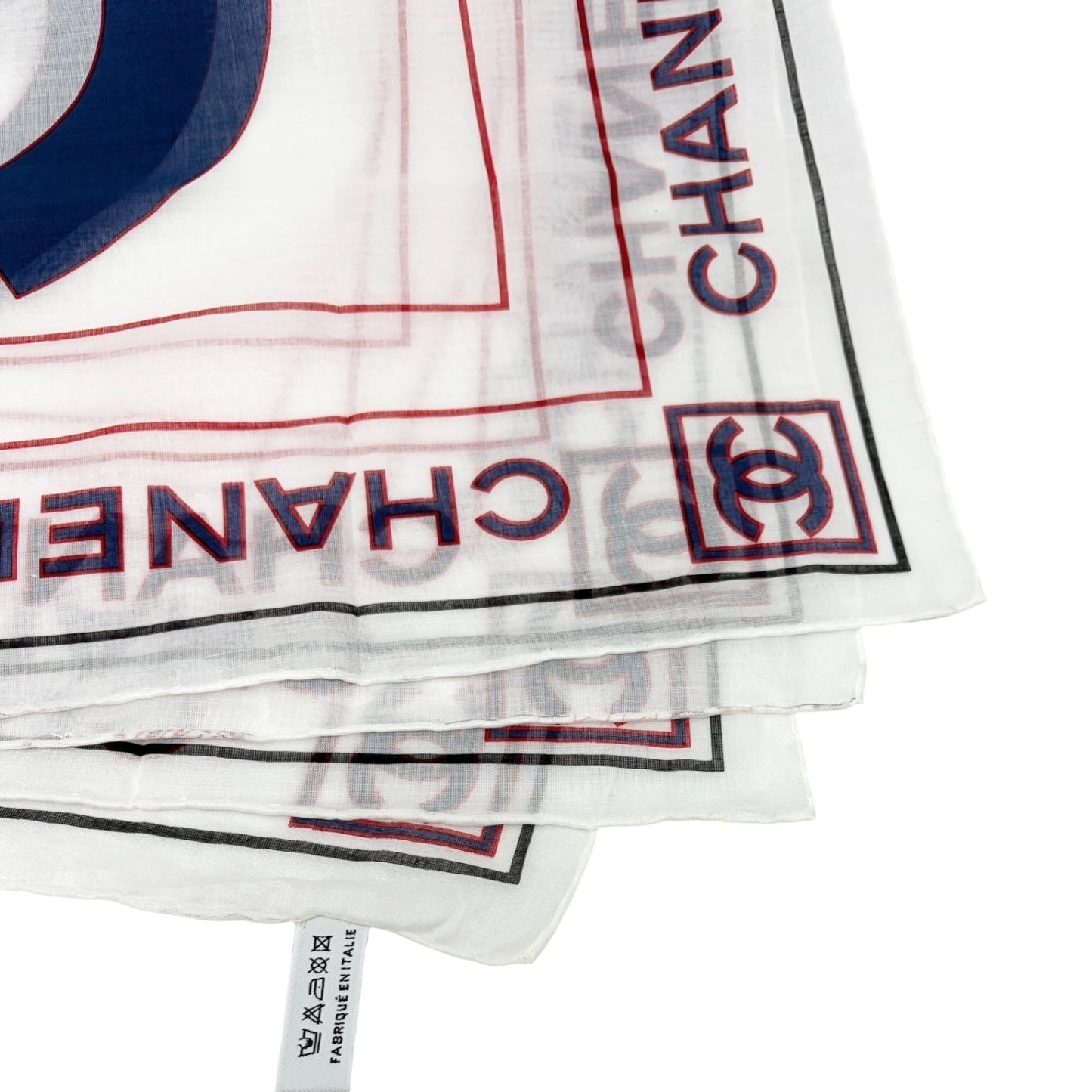 CHANEL Vintage Big CC Logo Scarf Wrap Headscarf White Blue Cotton 902009