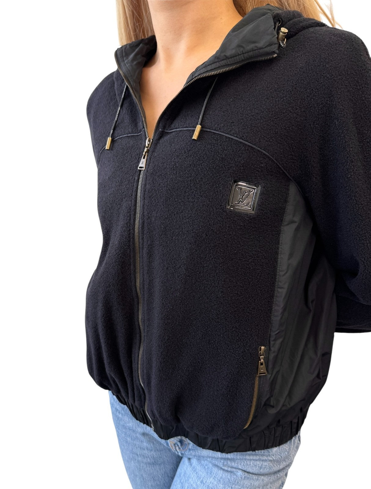 LOUIS VUITTON Vintage LV Logo Full Zip Up Hoodie Jacket #L Black Polyester
