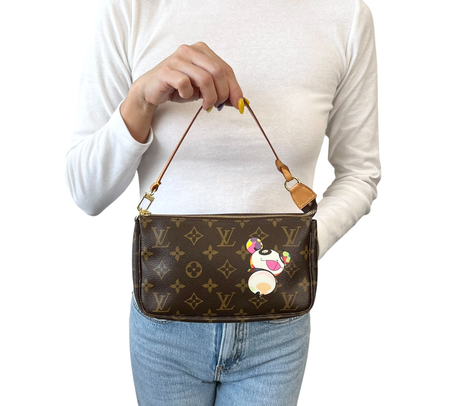 LOUIS VUITTON Vintage 2004 Murakami Monogram Panda Pochette Mini Bag Brown