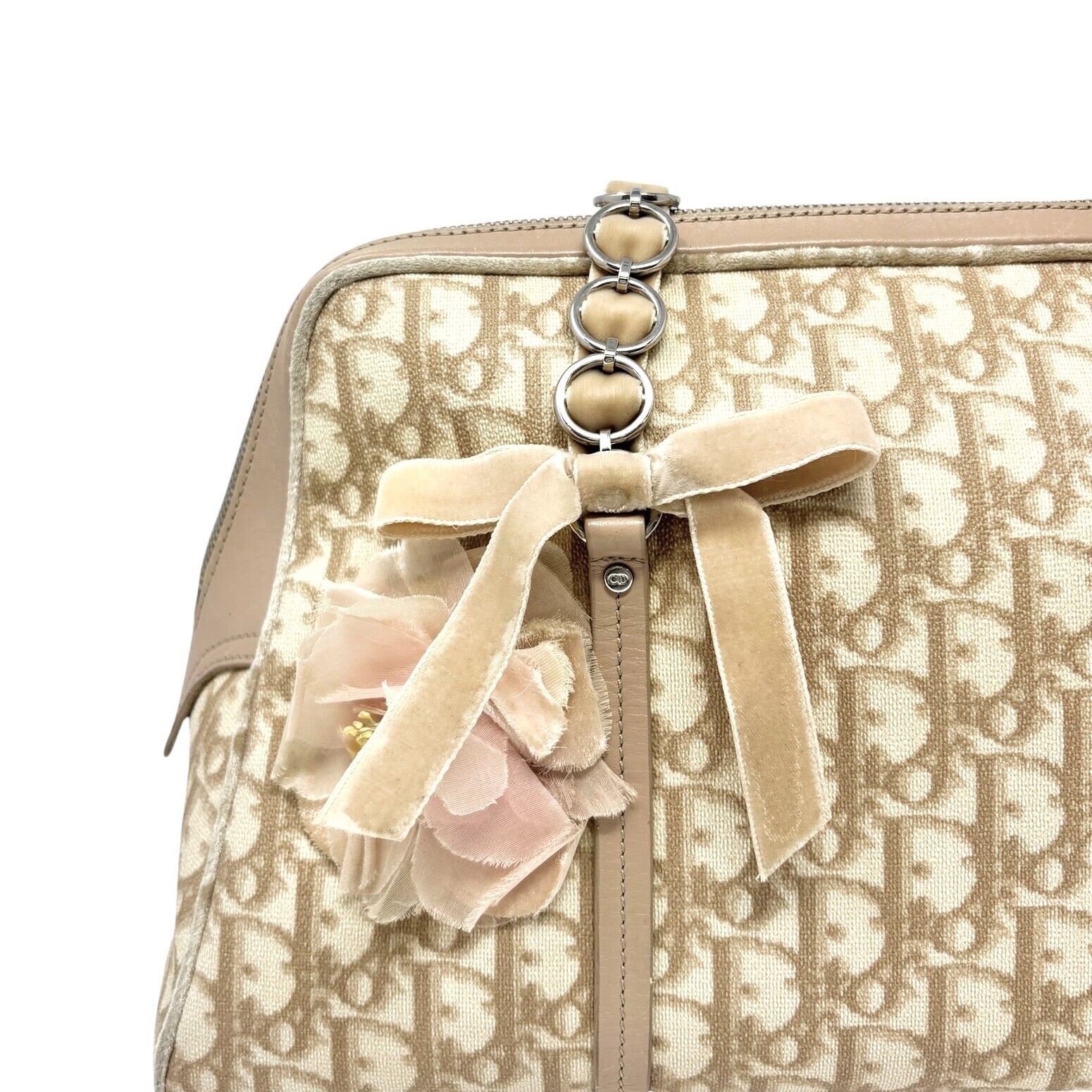 Christian Dior Vintage 2005 Romantique Trotter Monogram Shoulder Bag Cream