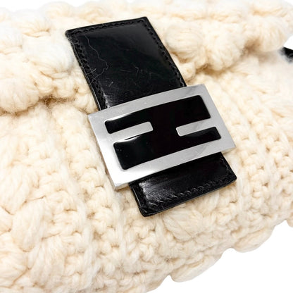 FENDI Vintage FF Logo Wool Knit Mamma Baguette Shoulder Bag Cream Brown 902054