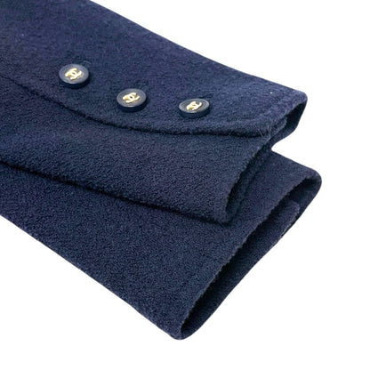 CHANEL Vintage 95A CC Logo Gold Button Collarless Jacket #36 Dark Blue Wool
