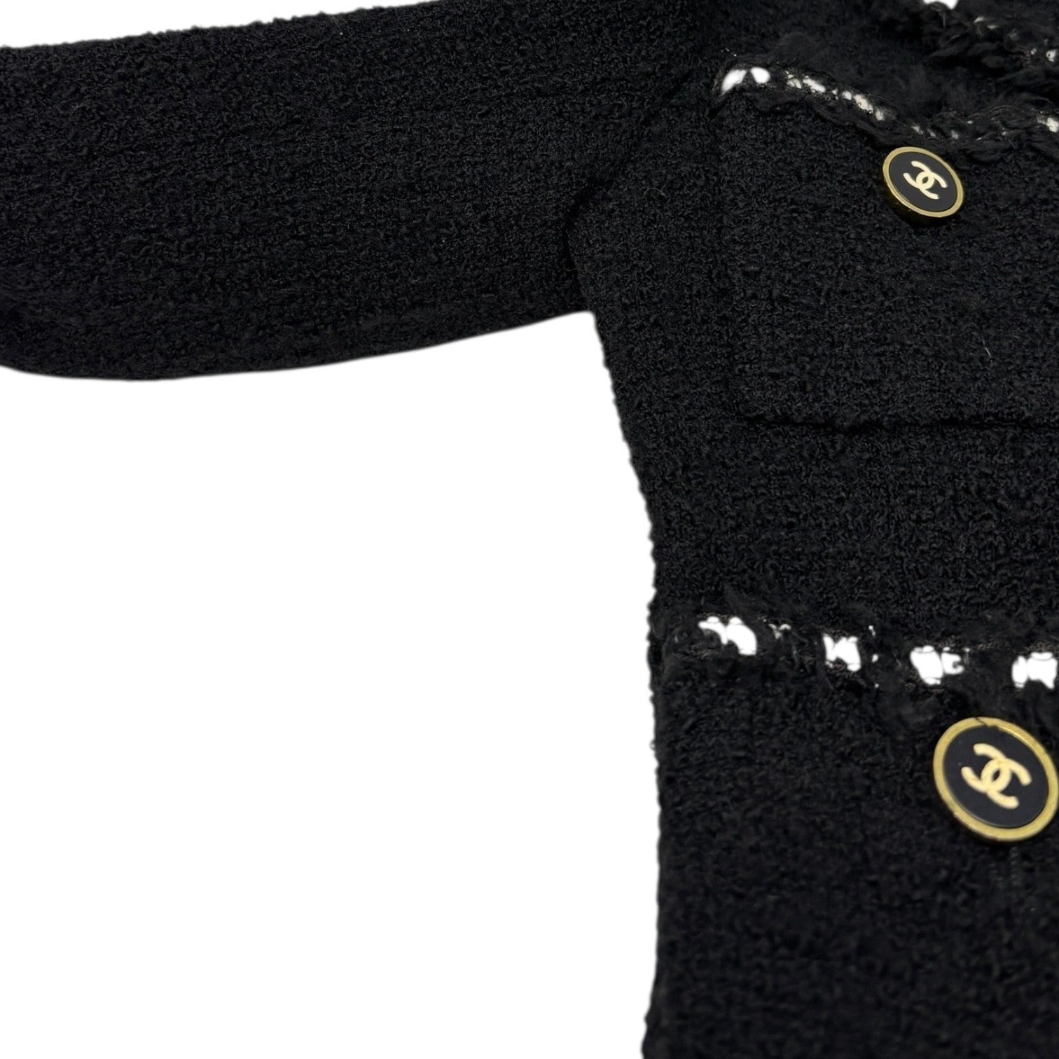 CHANEL Vintage 94A CC Logo Tweed Jacket Blazer Black White Wool Button