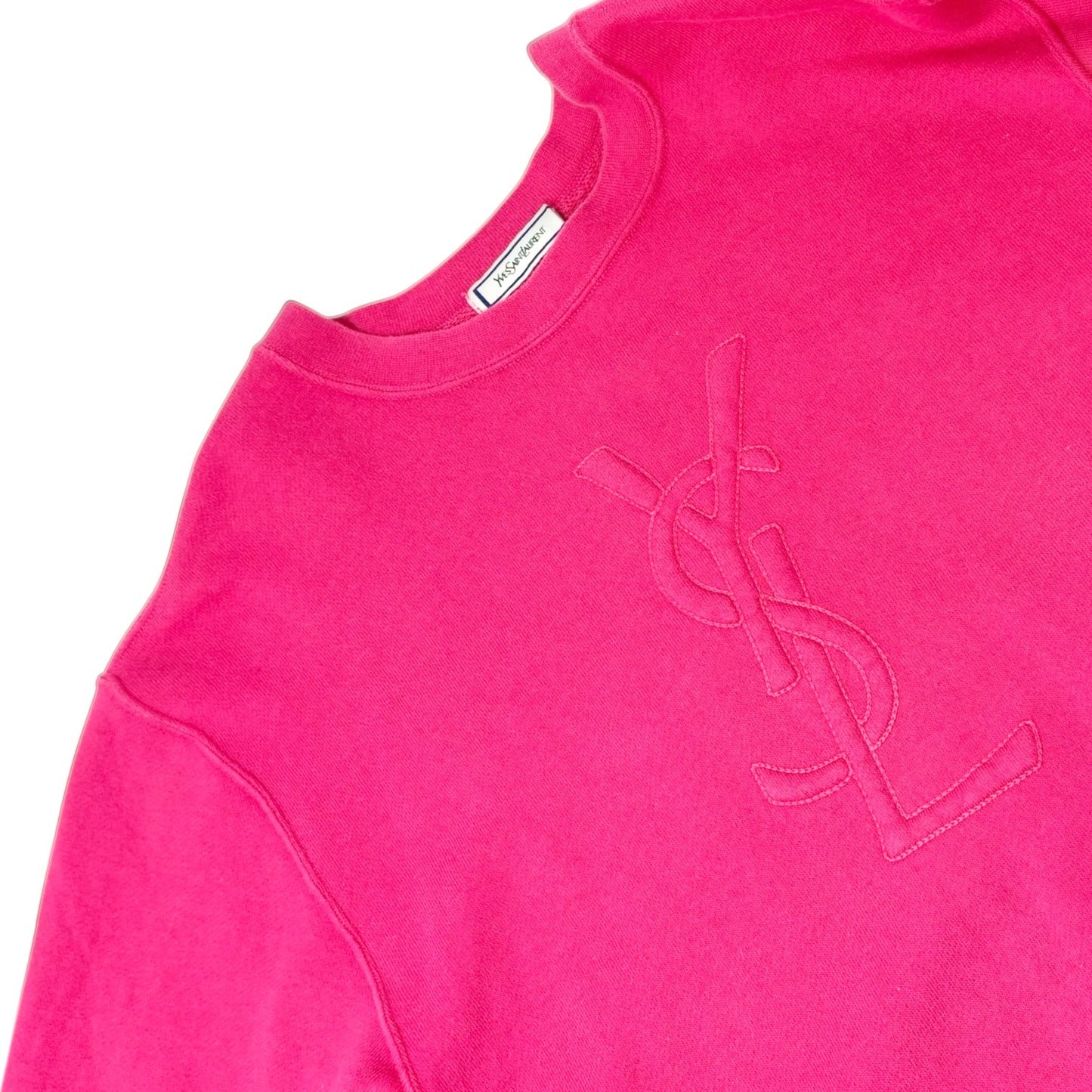 Yves Saint Laurent Vintage Embroidered YSL Logo Sweatshirt Top #M Pink
