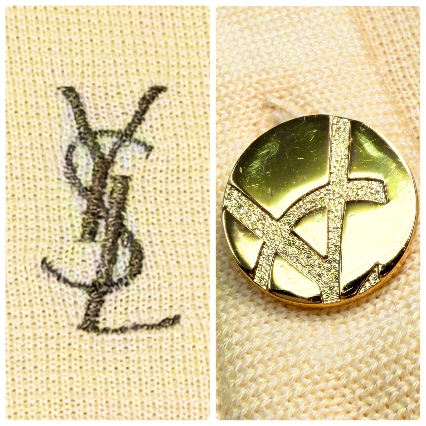 Yves Saint Laurent Vintage YSL Logo Cardigan Sweater Top #M Cream Gold 902402