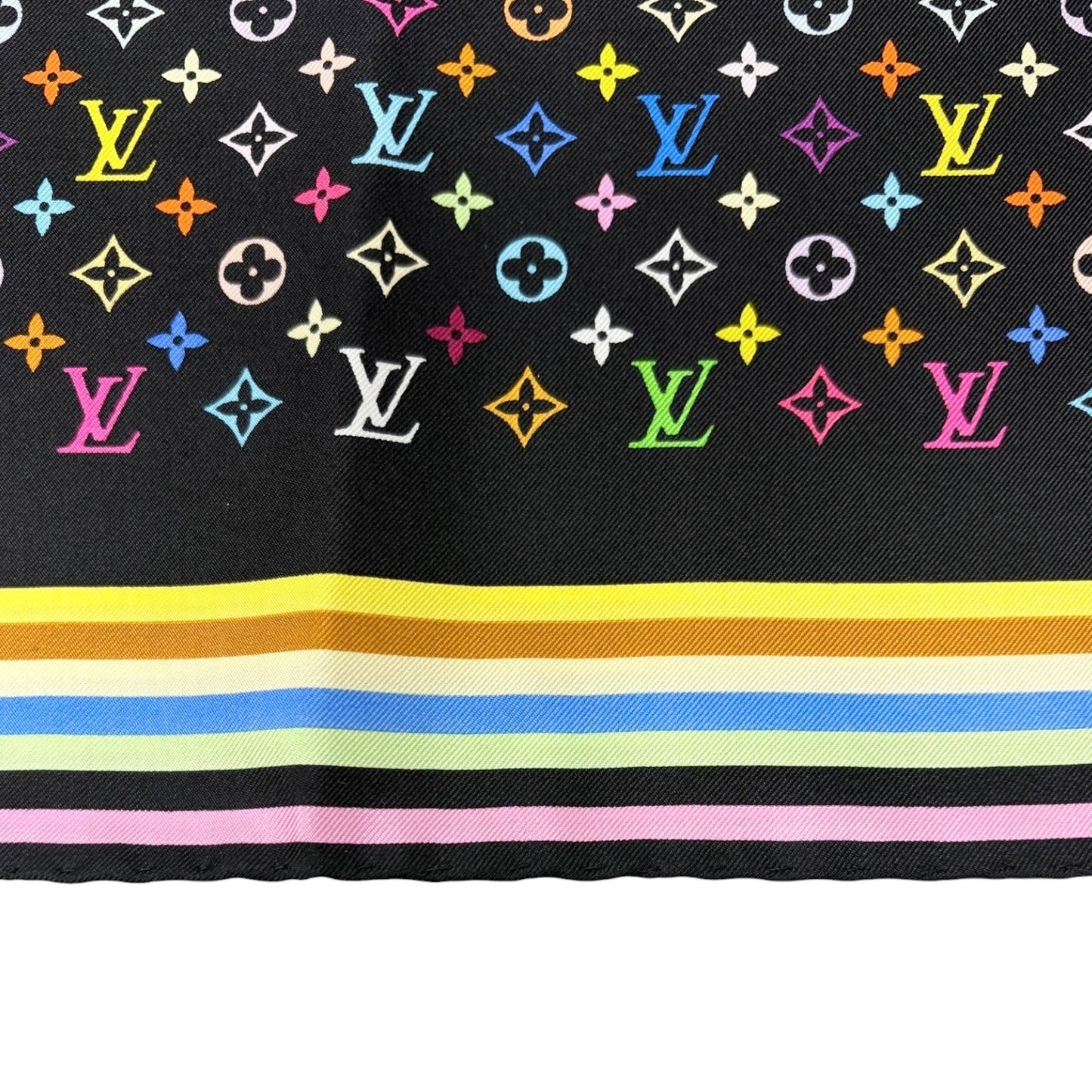 LOUIS VUITTON Vintage LV Monogram Multicolor Scarf Wrap Top Black Silk 902576