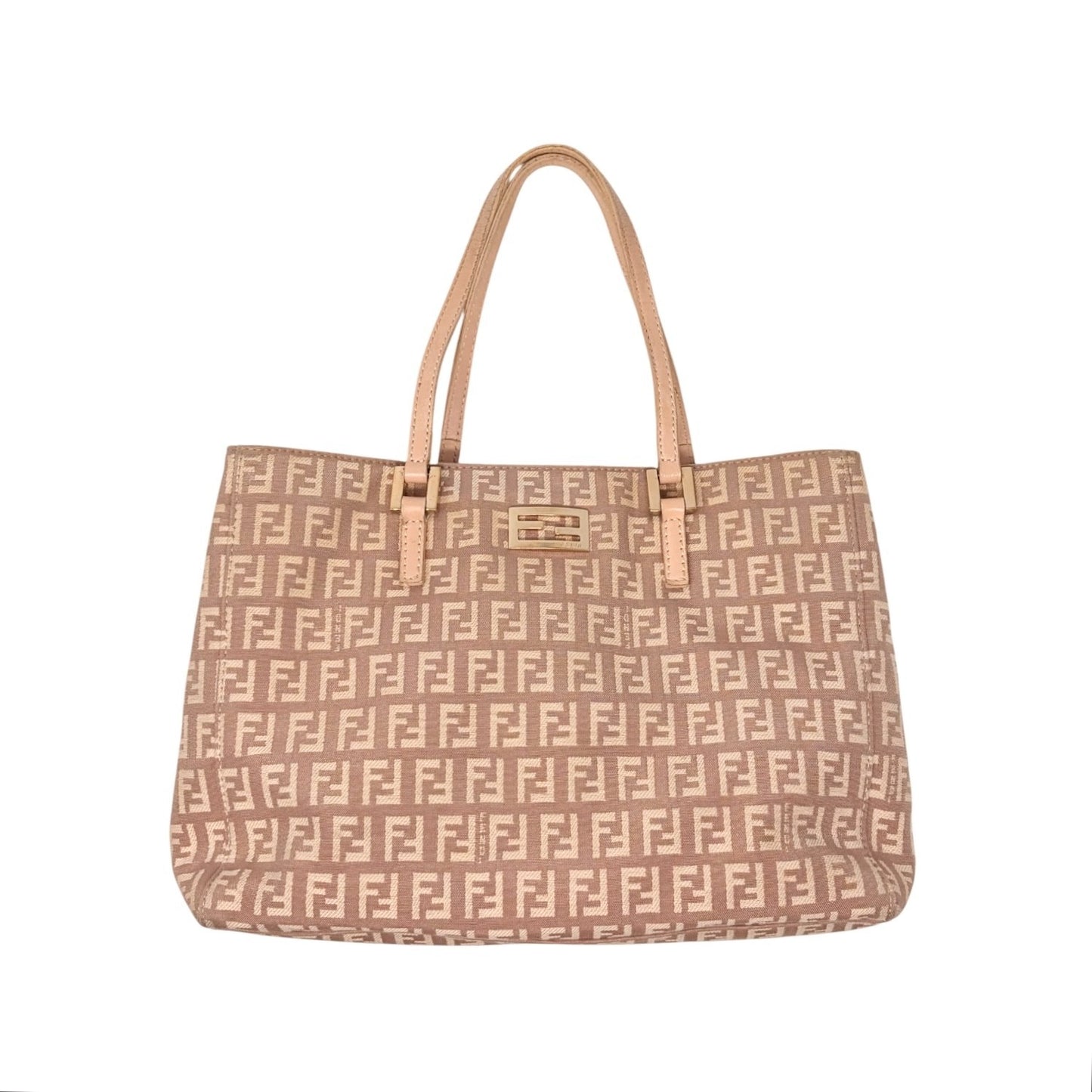 FENDI Vintage FF Logo Zucchino Monogram Tote Hand Bag Pink Beige 902445