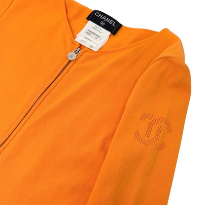 CHANEL Vintage P43225 CC Logo Zip Knit Cardigan Top #34 Orange Silver 902840