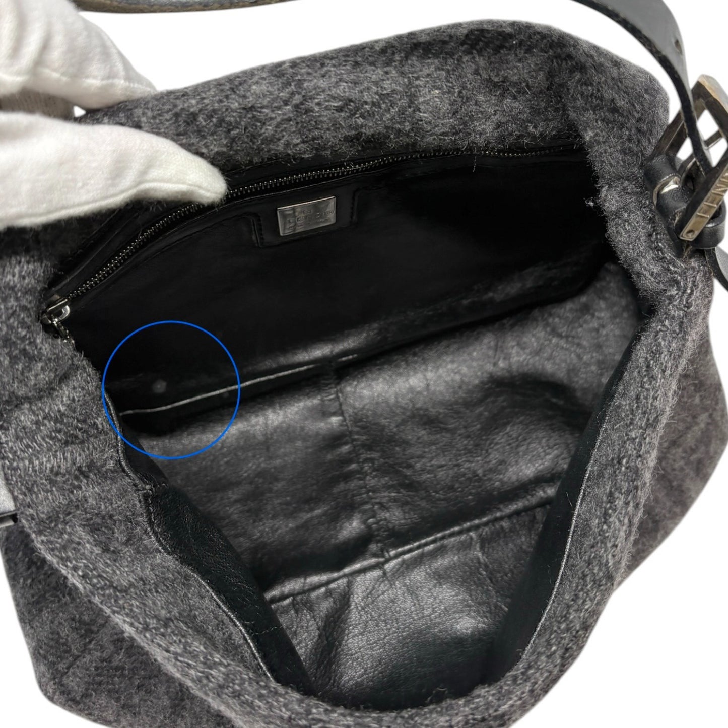 FENDI Vintage Zucca FF Logo Mamma Baguette Shoulder Bag Gray Black Wool