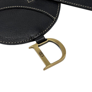 Christian Dior Vintage 2002 Saddle Waist Bag #85 Pouch Belt Black Gold Leather