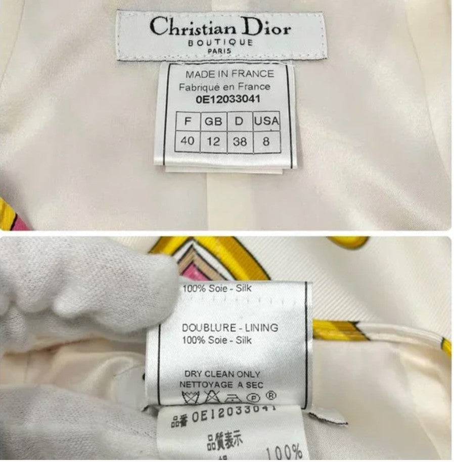 Christian Dior Vintage 2000 Logo Knee Length Skirt #40 White Pink Silk