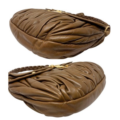 Miu Miu Vintage Logo 2way Shoulder Bag Handbag Brown Gold Leather 902346