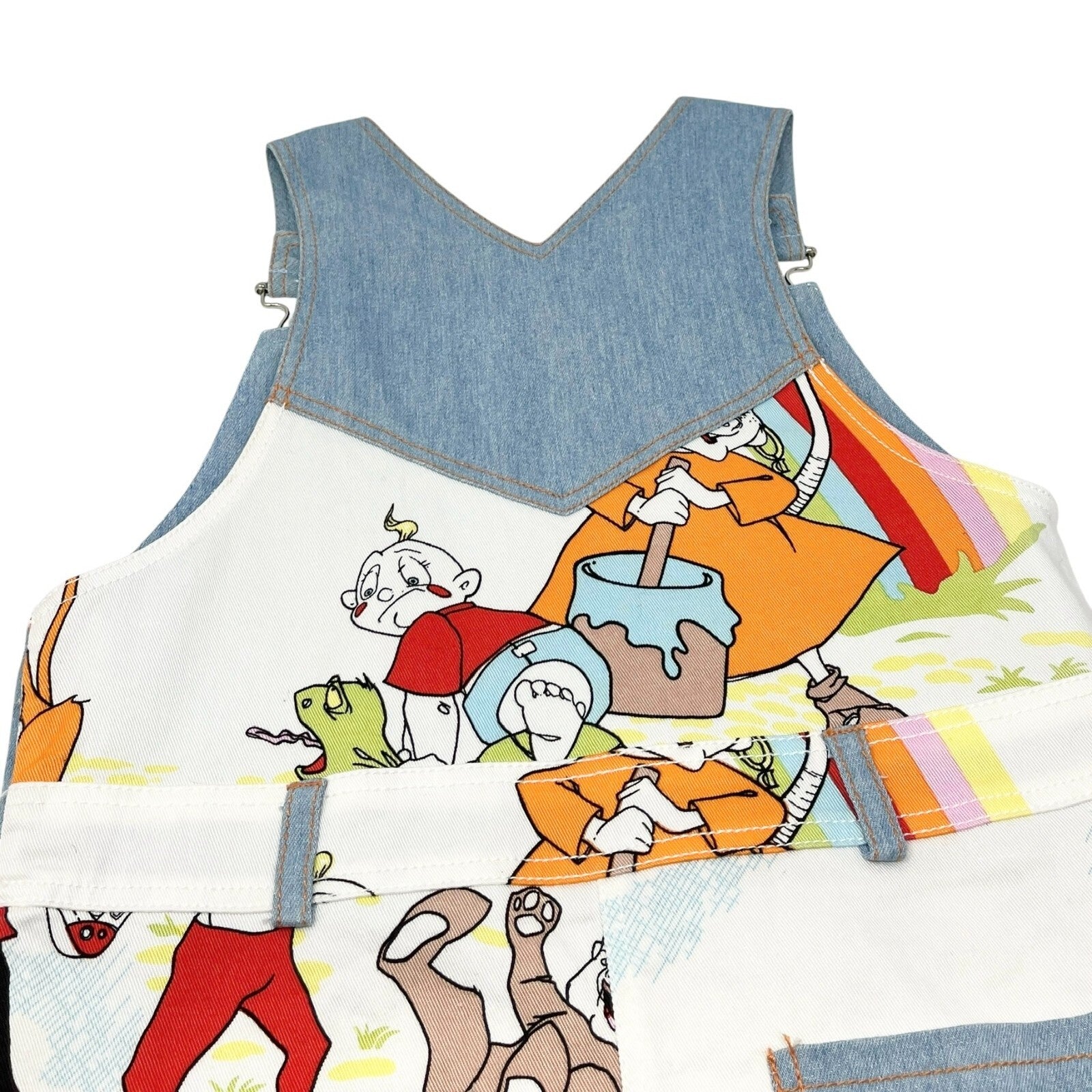 Christian Dior Vintage Cartoon Denim Rompers #8A Overalls Skirt Blue Cotton