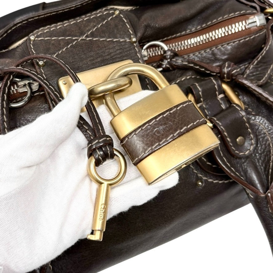 Chloe Vintage Paddington Padlock Key Boston Bag Leather Brown Gold 902822