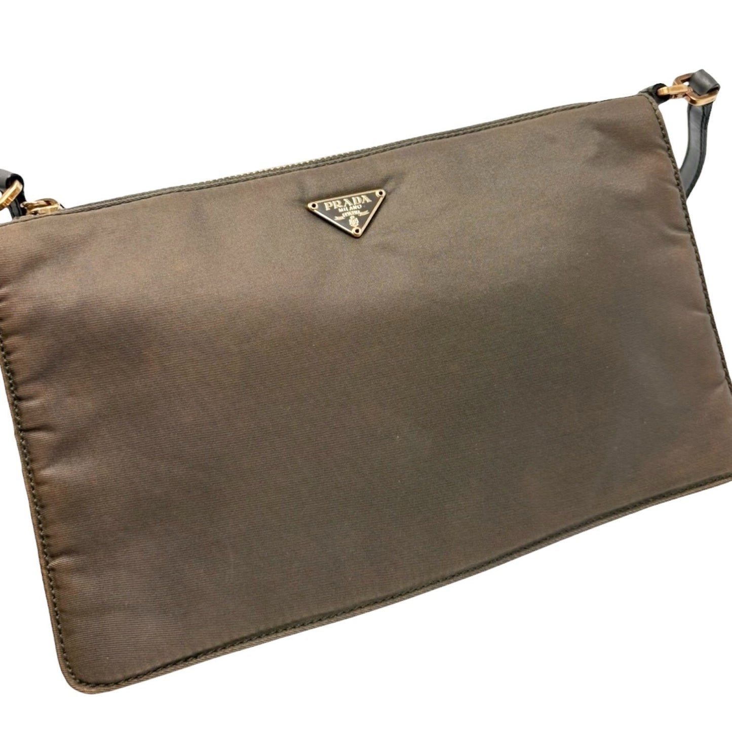 PRADA Vintage Logo Mini Shoulder Bag Pochette Pouch Taupe Gold Nylon 902436