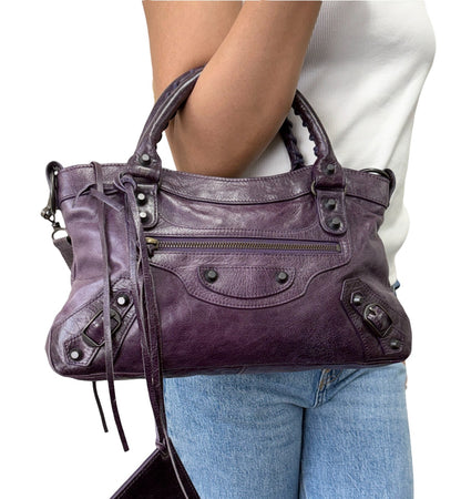 Balenciaga Vintage Classic City Mirror 2way Shoulder Leather Bag Purple 902462
