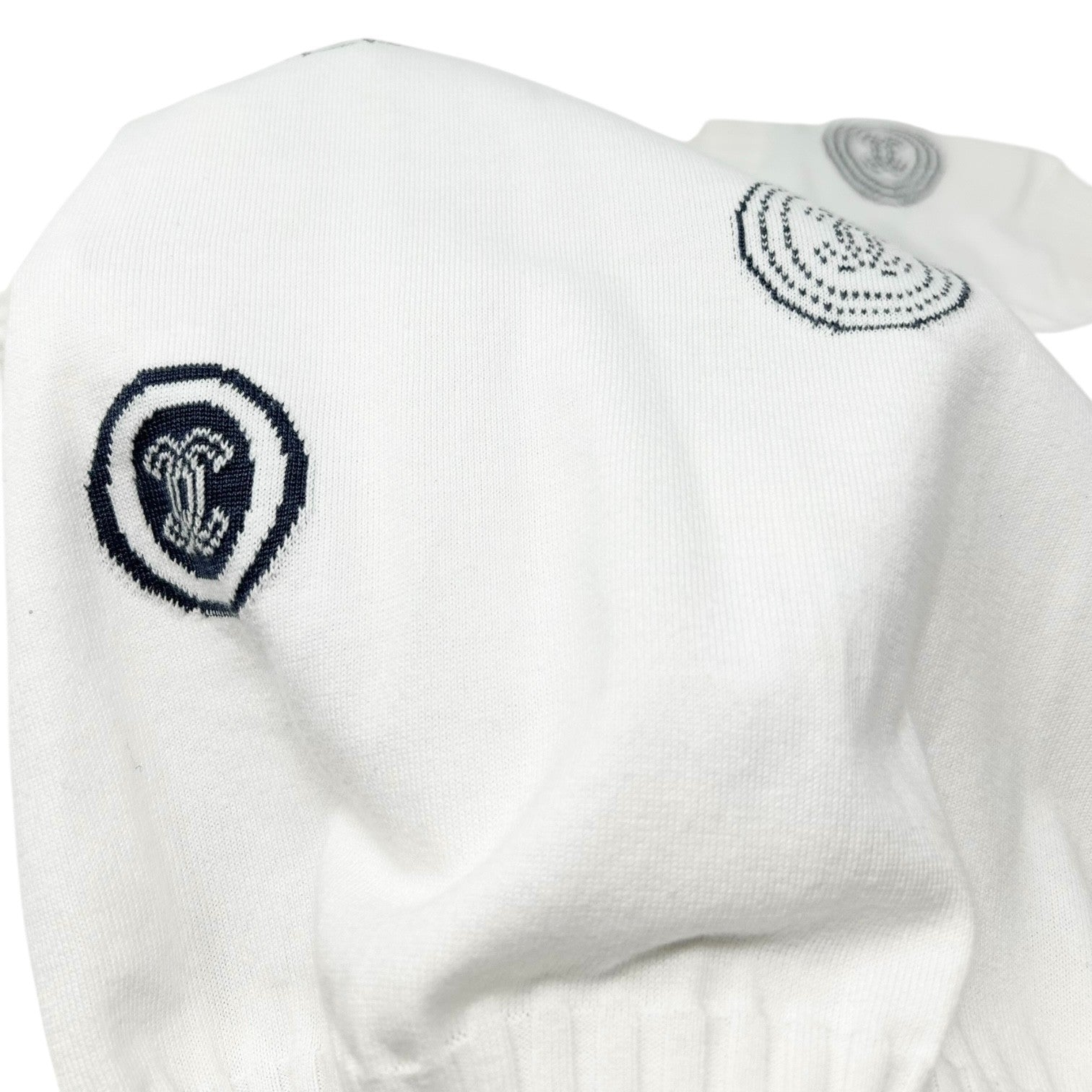 CHANEL Vintage 01P CC Logo T-shirt Top #34 White Blue Cotton Rib short sleeve