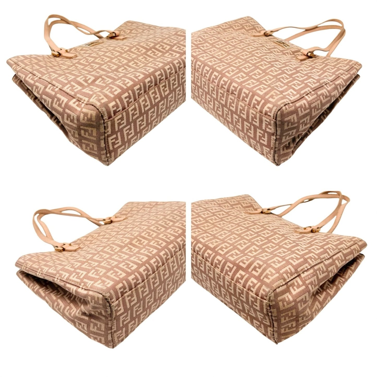FENDI Vintage FF Logo Zucchino Monogram Tote Hand Bag Pink Beige 902445