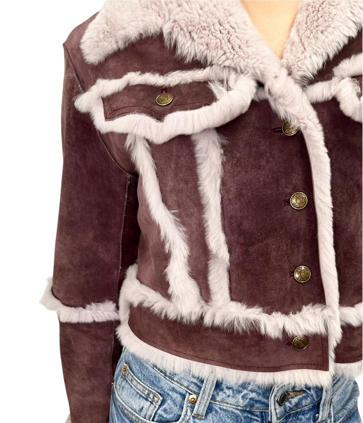 Christian Dior Vintage 2000 Cropped Fur Jacket #38 Dark Purple Suede 902361