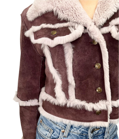 Christian Dior Vintage 2000 Cropped Fur Jacket #38 Dark Purple Suede 902361