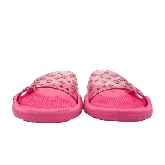 LOUIS VUITTON Vintage LV Monogram Logo Slide Sandals      37-37.5 Pink Gold Rubber