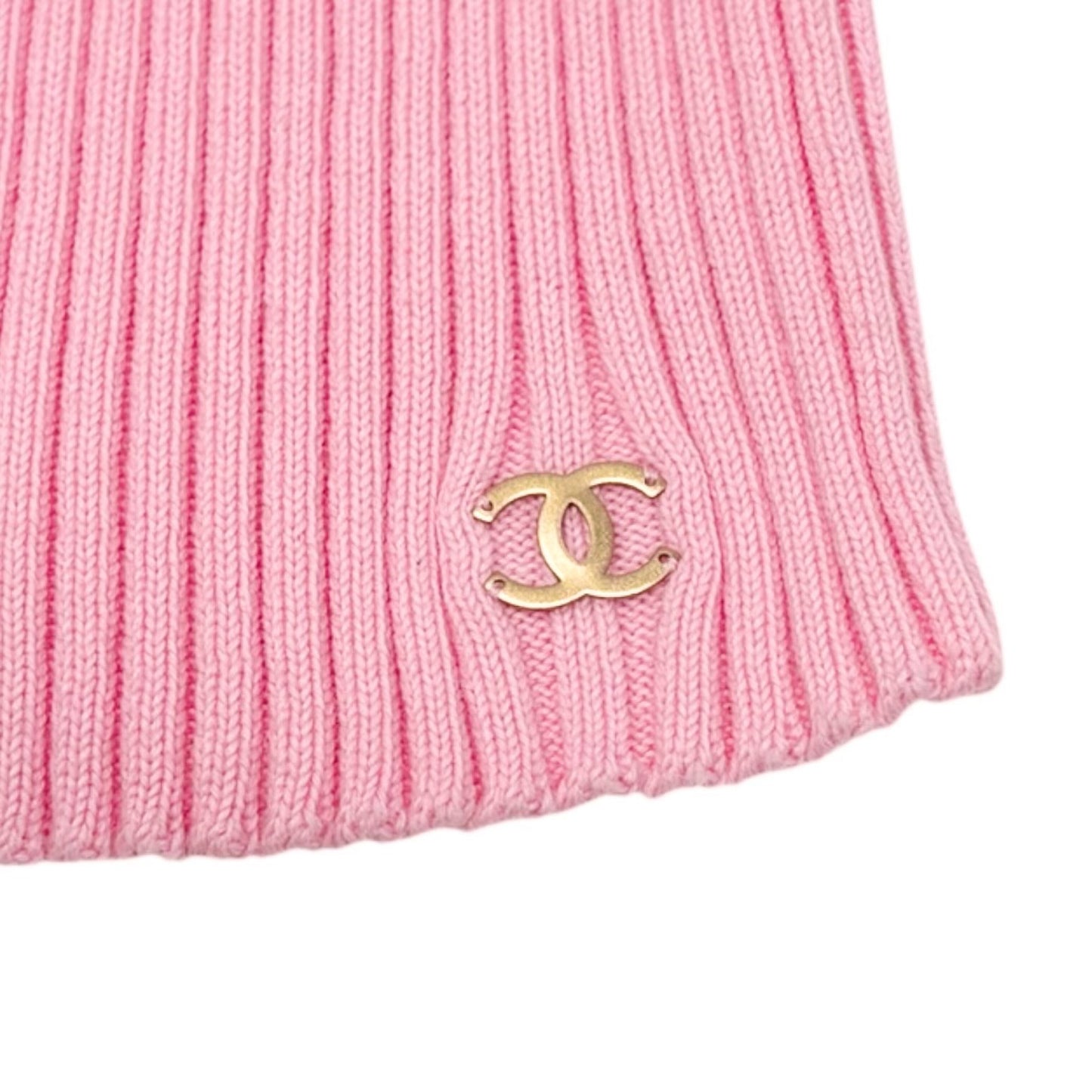 CHANEL Vintage 01C CC Logo Knit Rib Tank Top #42 Gold Rings Pink Cotton