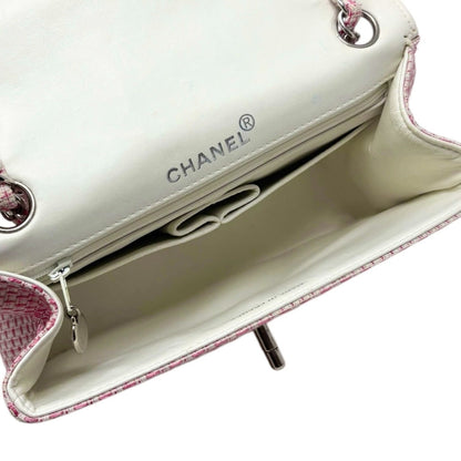 CHANEL Vintage CC Logo Quilted Chain Shoulder Bag Pink Cream Tweed 902313