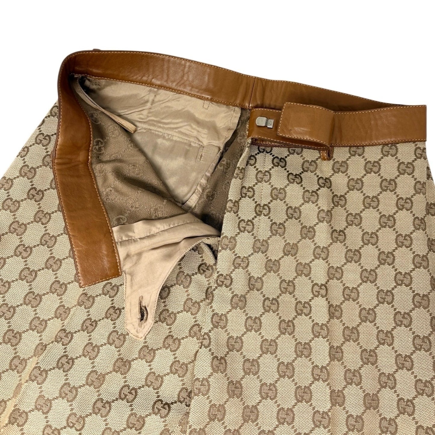 GUCCI Vintage GG Logo Jacquard Canvas Belted Tapered Cropped Pants #38 Beige
