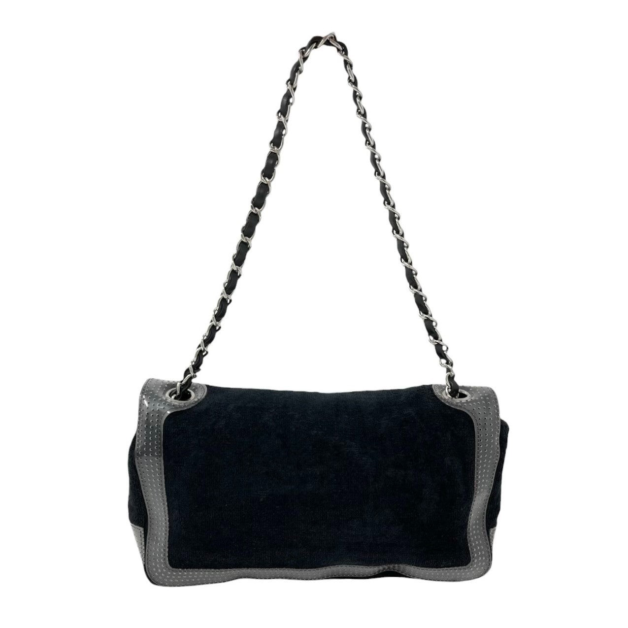 CHANEL Sport Vintage CC Logo Terry Cloth Shoulder Bag Pochette Black Silver