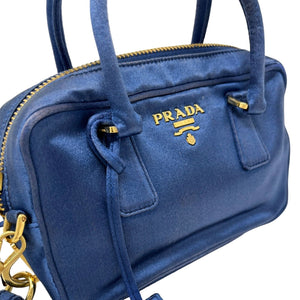 PRADA Vintage Logo Micro Bag Shoulder Bag 2way Padlock Zip Blue Gold Satin