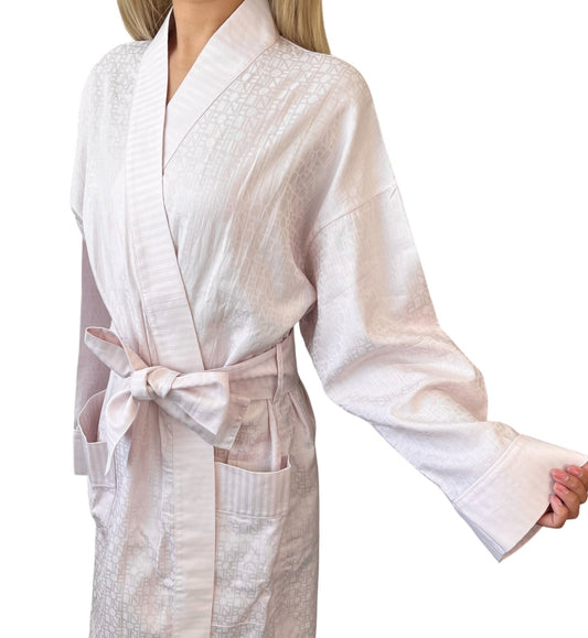 CELINE Vintage Monogram Jacket Robe #M Stripe Cotton Light Pink Rank AB+