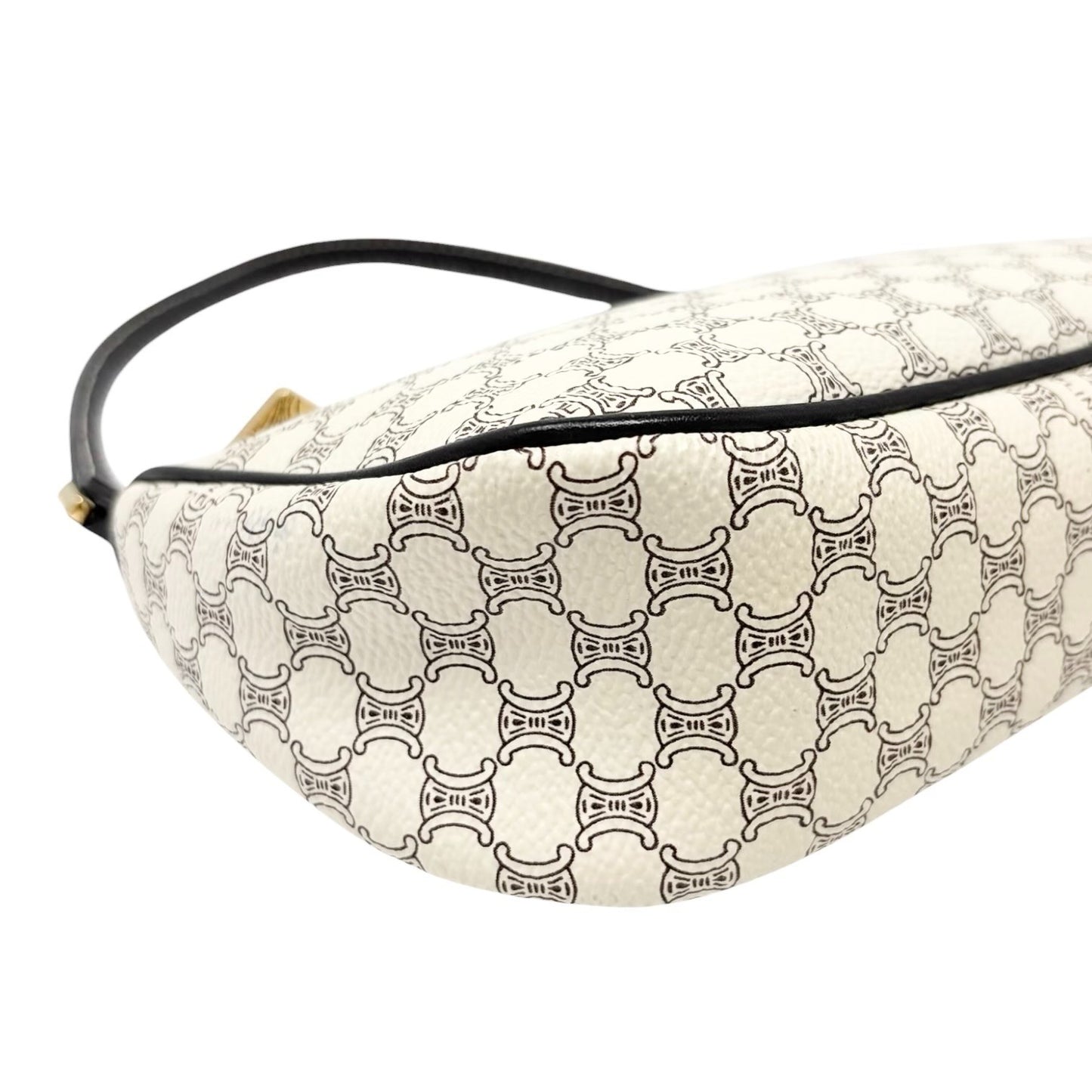 CELINE Vintage Macadam Monogram Shoulder Bag Pochette White Brown PVC 902075