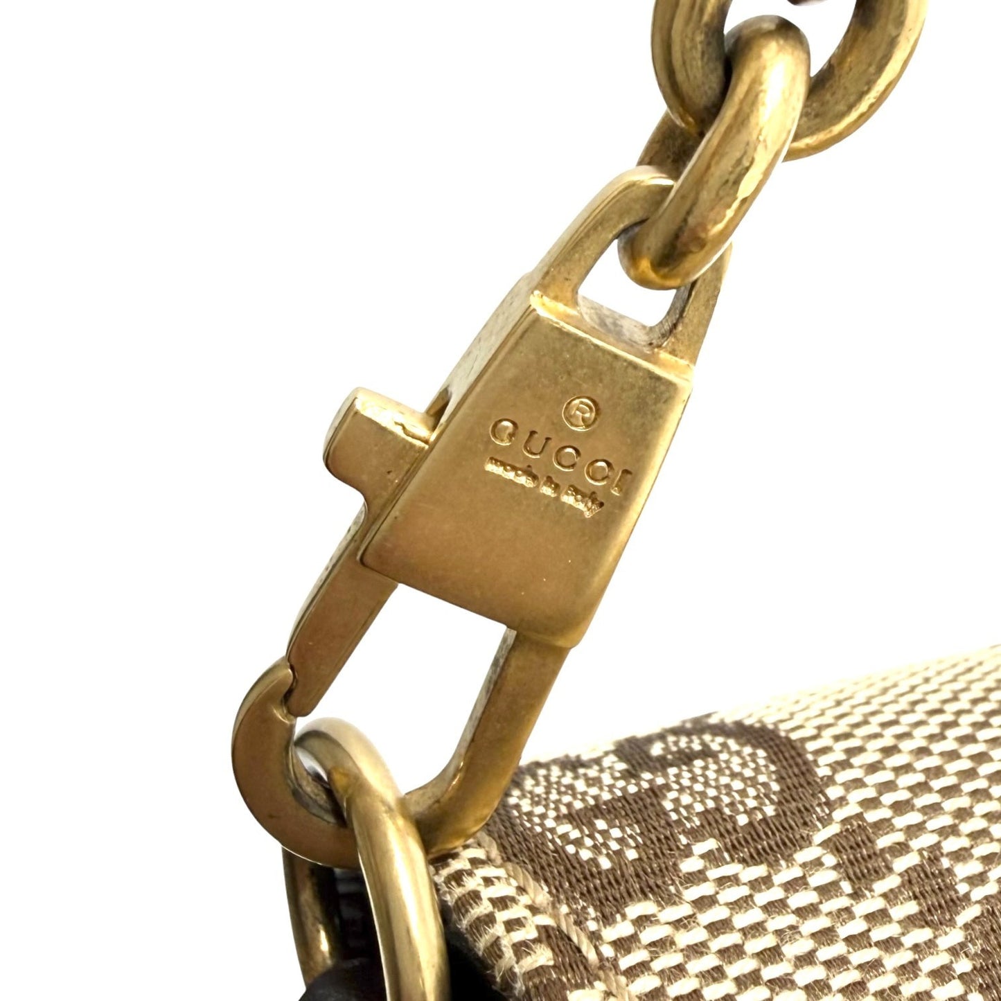 GUCCI Vintage GG Monogram Logo Horsebit Shoulder Bag Brown Gold Canvas 902099