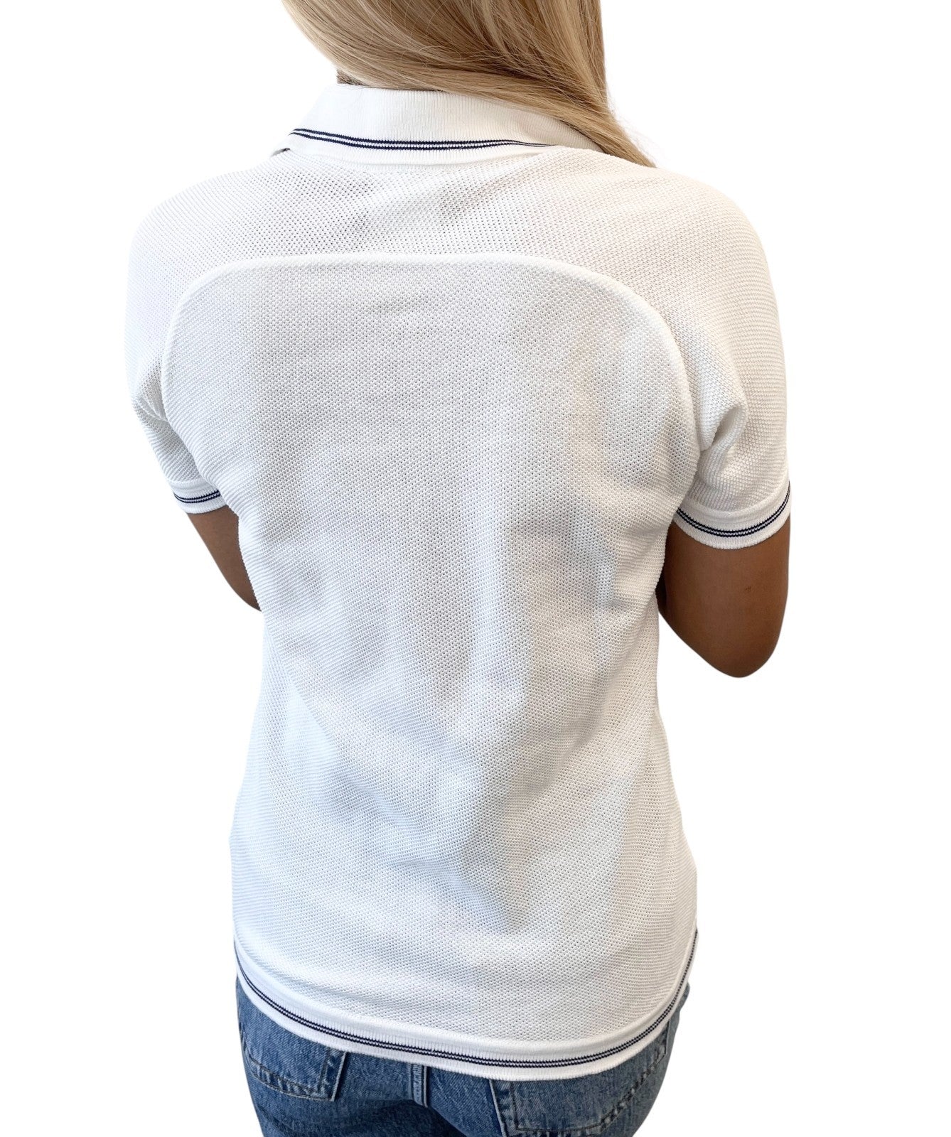 CHANEL Sport Vintage 05P CC Logo Polo T-shirt Top #38 Tennis Racket White Blue